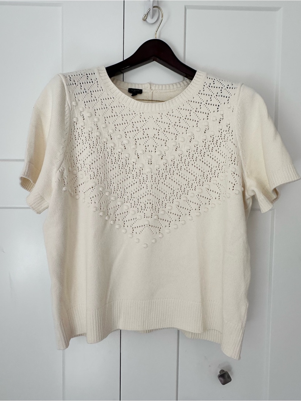 Talbot’s Plus Cream Knit Short-Sleeve Sweater with Eyelet Detail